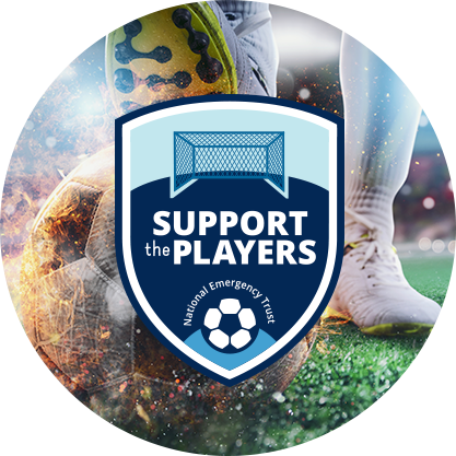 Support the Players Logo witha Soccer scene in the background.